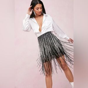 Nasty Gal Black Beaded Tassel Icon Mini Skirt Sz. 14‎ NWT